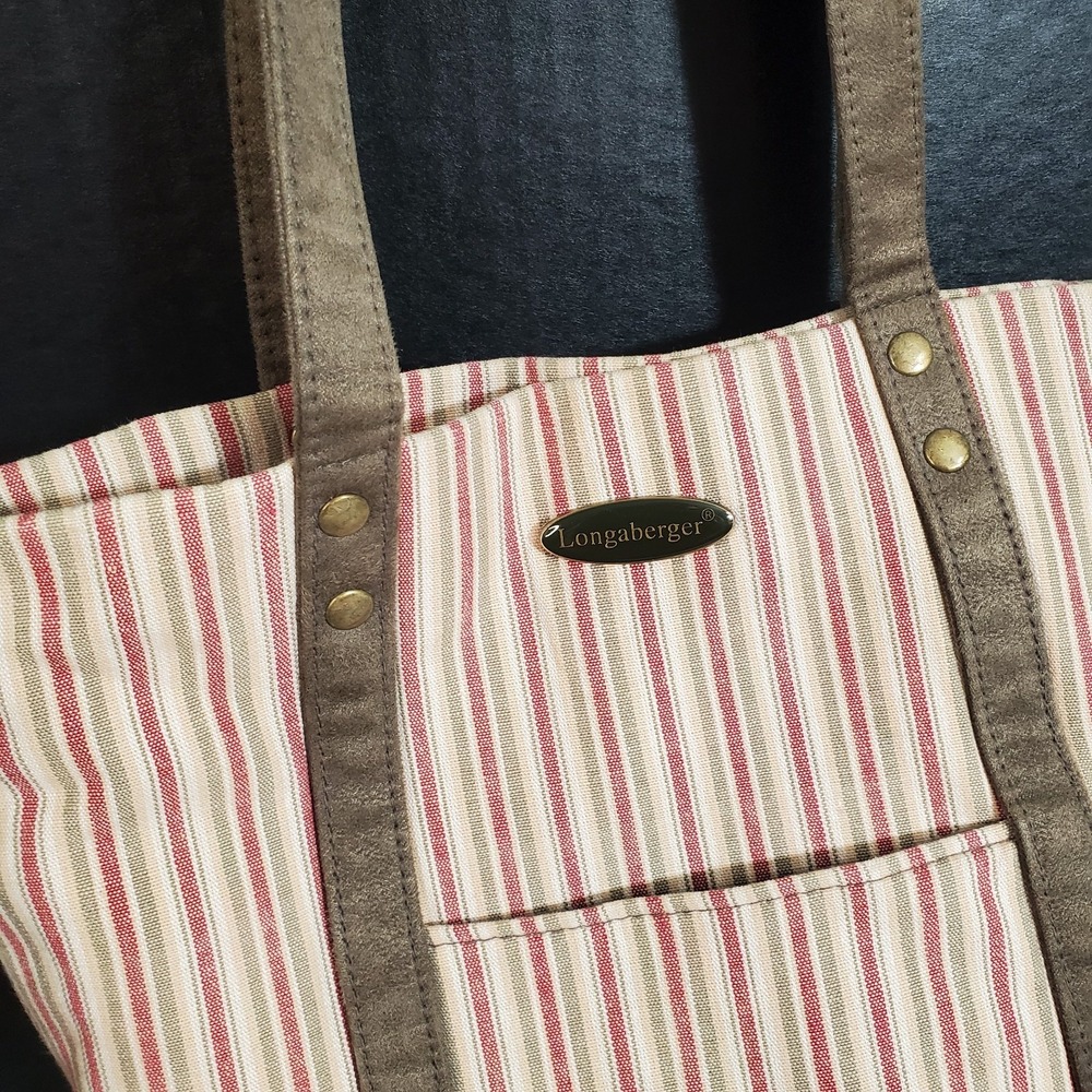 Vintage Longaberger Homestead Purse Maroon/Green Striped Mini Tote Bag - Picture 1 of 12